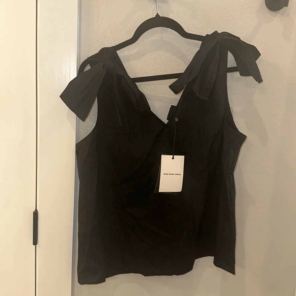 New Who What Wear Brand Solid Black Tie Bow Tank Top Size XL X-Large